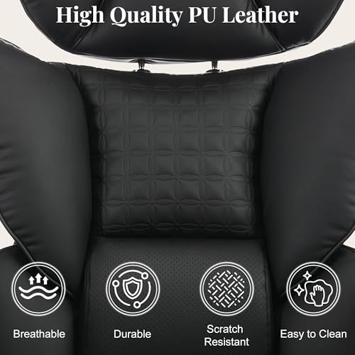 Image of Big and Tall Office Chair 400 LBS, Scratch-Resistant PU Leather Executive Ergonomic Desk Chair with Footrest, Lumbar Support, Wide Reclining Computer Seat for Home Office, Black