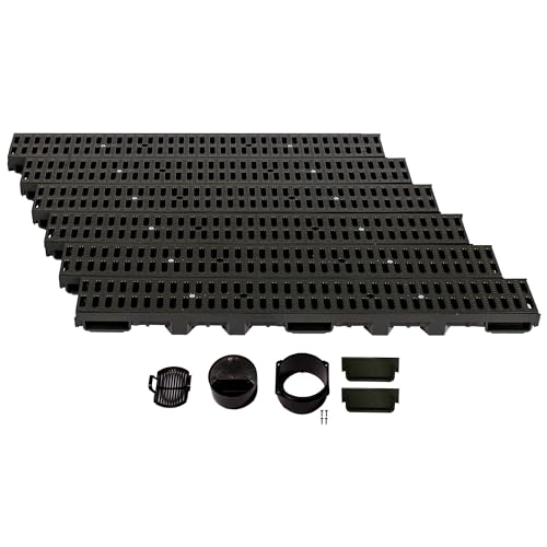 ScarMaxx - Set di canali di drenaggio A15 - Canale per Pavimenti - Scarico per Acqua piovana - Scarico con griglia - Canale di drenaggio - Piatto - Plastica - Altezza 60 mm - Nera Classica - 6 m