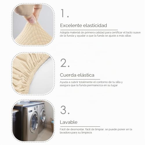 Miniatura 5 de Fundas Para Sillas Xl 6 Piezas Fundas De Sillas De Comedor Spandex Elástico Jacquard Cubiertas De Silla Funda De Silla Elástica Fundas Sillas Para Decoración De Fiesta Beige, Paquete De 6 -Xl