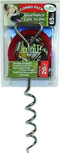 Leather Brothers Spiral Stake & 20 ft Cable Dog Tie Out – Combo Pack
