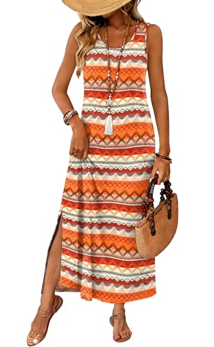 Image of WIHOLL Maxi Dress Summer Dresses 2026 Beach Vacation Clothes Sleeveless Sundresses with Pockets Boho S-3XL