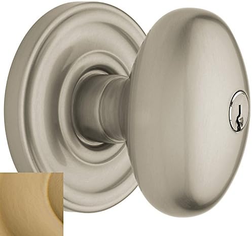 Baldwin 5225.ENTR Egg Style Keyed Entry Door Knob Set with Classic Rosette the E, Vintage Brass