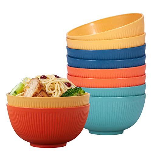 Orrdiffi lot de 8 Bol Petit Déjeuner,bol plastique 15cm,Léger et Incassable, Micro-Ondes et Lave-Vaisselle, Non Toxique, Sans BPA,Pour Céréales, Soupe, Fruits, Salade, Pâtisserie,Capacité 750ml