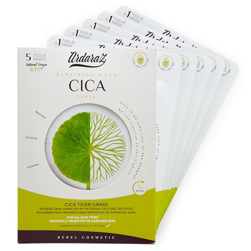 Feuchtigkeitsspendende tuchmasken gesicht, Repariert, Beruhigt und Regeneriert, reich an CICA-Serum, Centella Asiatica. Masken Set mit 5 gesichts masken - Ardaraz