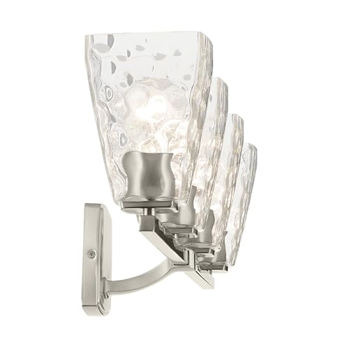Image of Kichler Marant 33.25 inch 4-Light Bathroom Vanity Light Fixture with Clear Water Glass in Brushed Nickel, Modern Wall Mount Over Mirror for Powder Room (33.25 inch W x 9.5 inch H), 55217NIWTR
