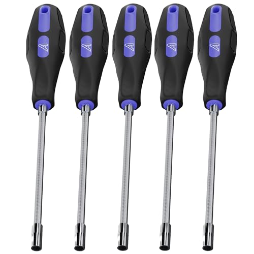 Image of 5 Pack - 7mm Soft Grip Hose Clip Driver Worm Drive Clips Hose Jubilee Clip Clamp Hex Nut Flexible Shaft