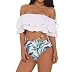 Creabygirls Floral Print Flounce Two Piece Swimsuit High Waist Ruffled Off-shoulder Bathing suit (M US6-8, Flounce top)