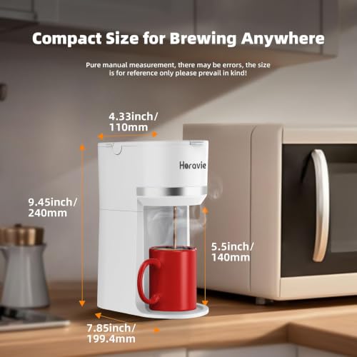 Image of Horavie Mini Single Serve Coffee Maker for K-Cup Pod & Ground Coffee, Fast Brew One Cup Coffee Machine with Descaling Reminder and Viewing Tank, 6 to 12 oz. Brew Sizes, White