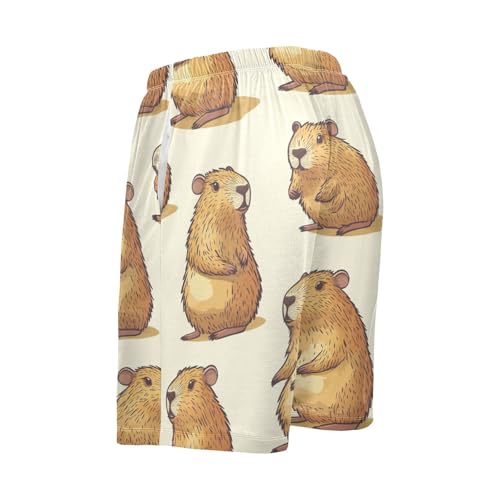 Men's Short Pajama Bottoms Capybara Animals White Home Casual Sleep Pants2