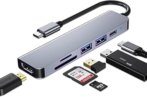 6-in-1 USB C Hub Multiport Adapter, 4K HDMI, 100W PD Charging, 2 x USB 3.0 Ports, SD & TF Card Reader, Compatible with MacBook, Dell, HP, Surface, iPad Pro & Laptop