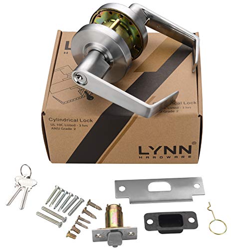 Lynn Hardware Commercial Door Lever Lock - Heavy-Duty Locking Door Handle, Designer Door Handles, Cylindrical Lever Lock, Non-Handed Grade 2 Door Handle, Satin Chrome, Storeroom Function #TOP6