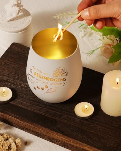 Weiß Trauerlicht mit Gravur - Trauergeschenk für Tierbesitzer - Haustier Denkmal Kerzenhalter - Trauer Deko Windlicht - Trost Geschenke für Tierbesitzer - Trauer Deko Grablicht für Katzen, Hunde