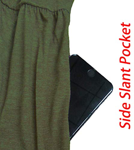 Durzasvo Vestido feminino casual de verão de manga curta rodado cintura império Bolso rodado Vestido