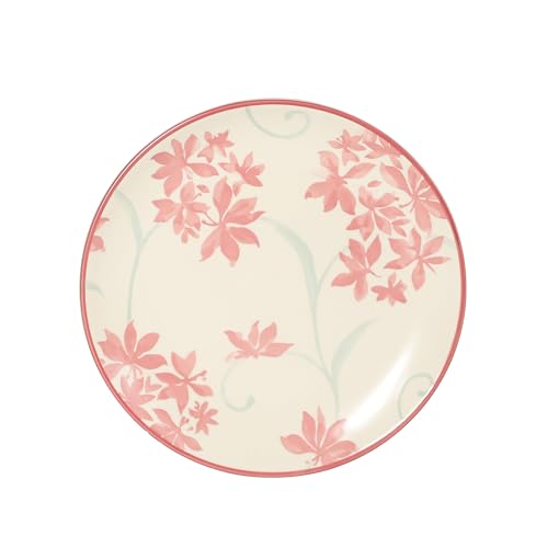 Image of Gibson Home Admiral Hall 12-Piece Matte Stoneware Dinnerware Set - Dinner Plates, Salad Plates & Bowls with Pink Floral Pattern, Durable Everyday Dish Set, Microwave & Dishwasher Safe