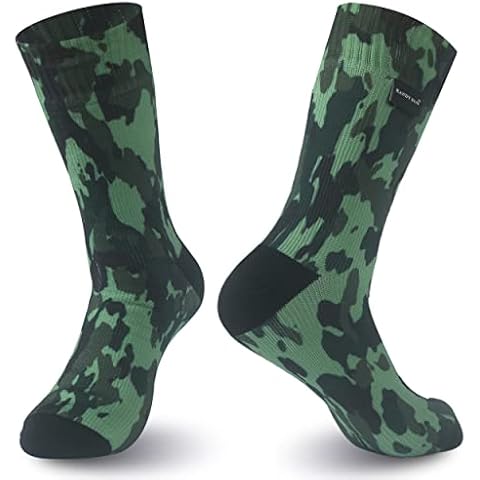 100% Waterproof Breathable Socks, [SGS Certified] RANDY SUN Unisex Sport Climbing Skiing Trekking Hiking Socks 1 Pair, Green-camouflage Printed, Medium Cover