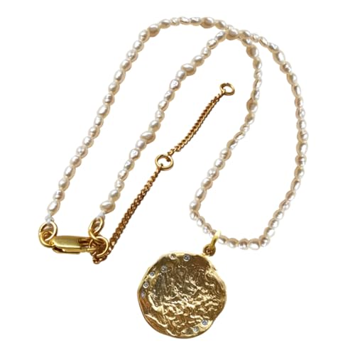 Collier pendentif femme métal doré avec perles naturelles et chaîne vintage