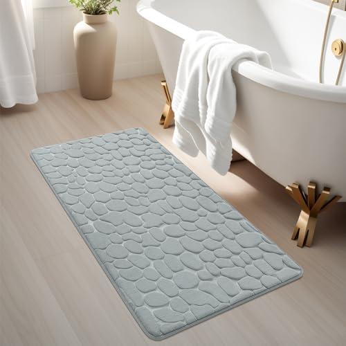 YIHOUSE Memory Foam Runner Rug, Cobblestone Bathroom Runner Rugs Super Water Absorbent Bath Mats for Bathroom Machine Washable Bath Rugs for Hallway Bedroom Laundry Room(24 x 47,Light Gray) - image 8