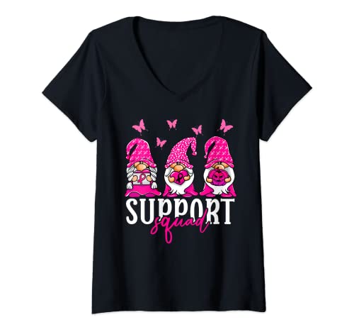 Mujer Support Squad Cáncer de mama - Gnomo Support Squad Graphic Camiseta Cuello V