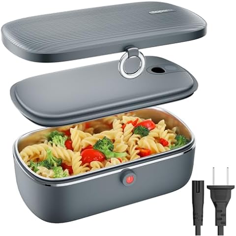 Caperci Electric Lunch Box Food Heater, 30 oz Portable Food Warmer - 110V Faster Leakproof Heated Lunch Boxes for Adults with Stainless Steel Container for Travel, Office, Home (Gray) Cover