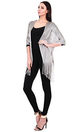 CCFW Two Tone Metallic Fishnet Acrylic Party Shawl Fringe Lurex Scarf2