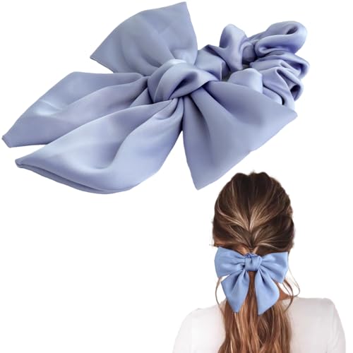 SXQLYH Gomas elásticas para el pelo de satén para mujer, con lazo grande, para mujer, lazo de bailarina, raso, elástico, coleta, accesorio para el pelo para mujeres y niñas (azul)
