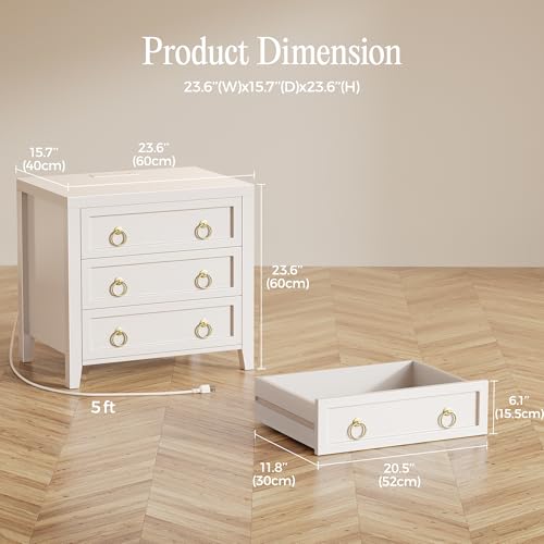Huuger Paint Night Stand with Charger Station and USB-C Port, 3 Drawer Nightstands Set of 2, Larger Wider Bedside Table, Modern End Table, for Bedroom, White Nightstand - Image 3