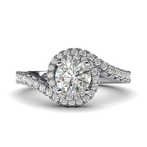 Bague de fiançailles argent sterling halo torsadé diamant rond 1 carat massif