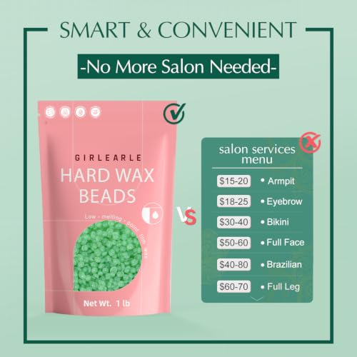 Image of GIRLEARLE 2 x 1lb, 2 pack Wax Beads for Sensitive Skin Hair Removl (Aloe) | Hard Wax for Women & Men at Home Waxing Beads for Body, Brazilian Bikini, Face, Eyebrow, Back, Chest, Legs, Armpit, and Back