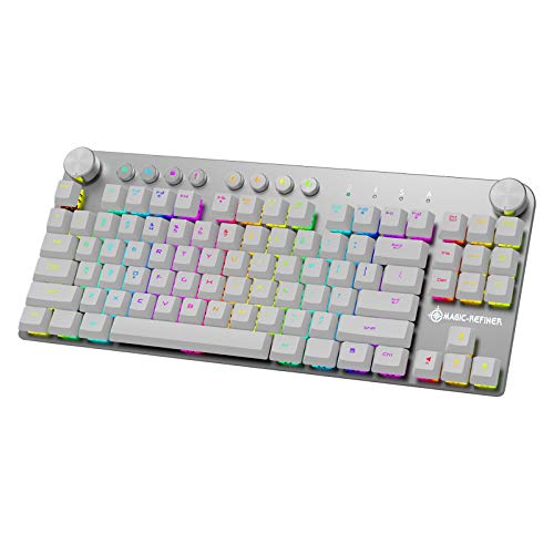 Dual Mode Wireless Bluetooth Mechanical Keyboard, Aluminum Alloy, Led Backlit Gaming Keyboard, 87 Keys, Suitable For Pc Gamers,Built-in rechargeable battery,White