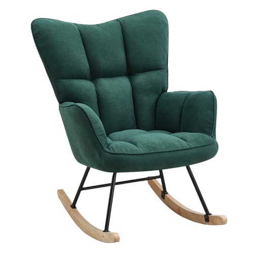 HaiYiZuhause Schaukelstuhl, Bequemer Stillsessel & Lesesessel, Relaxstuhl mit hoher Rückenlehne für Wohnzimmer, Schlafzimmer, Balkon oder Kinderzimmer, Moderner Schaukelsessel (Grün)