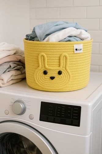 Image of ☆LBY ute Cotton Basket, Handcrafted Woven Storage Planter Basket for Home Decor, Multi-Purpose Bag with Handle for Living Room Bathroom Laundry & Toys cat shape (yellow rab 10 x 12 inch)