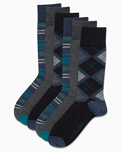 Cole Haan Men's Socks - 6 Pack Striped Crew, Size 7-12, Black/Grey Multi #TOP2