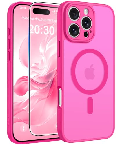 Image of FNTCASE for iPhone 16 Pro-Max Case: Translucent Hot Pink Fit for MagSafe