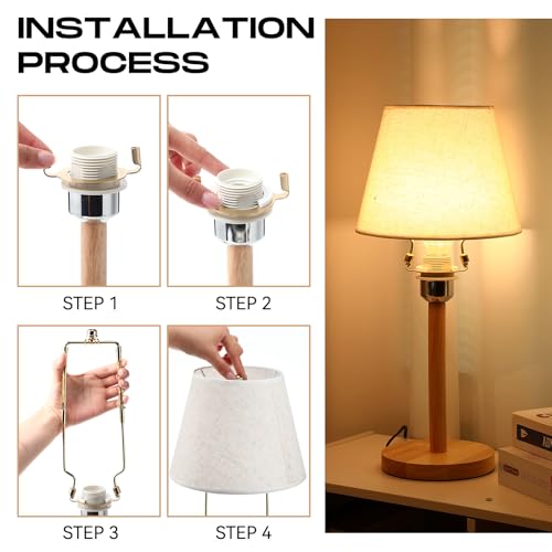 Image of Tujoe 7 8 9 10 Inch Lamp Shade Holder, 3 Sets Lampshade Bracket Kit Adjustable Lampshade Harp Holder Parts Fits Standard Lamp Pole and E14 E26 E27 Adapter Converter Finial Set, Golden Bracket