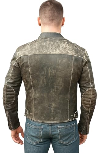 Vintage Cafe Racer Black & Brown Retro Biker Unisex Genuine Leather Jacket2