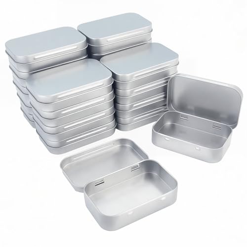 Rectangular Metal Hinged Tins Silver 20 Pieces 3.75 x 2.45 x 0.8 in