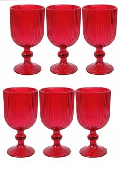 COSE DA CASA Set 6 Calici in Vetro Rosso 260ml Bicchieri Eleganti a Calice Ideali per Vino anche Acqua, Aperitivo –piede alto Design rigato Alta Qualità Occasioni Speciali
