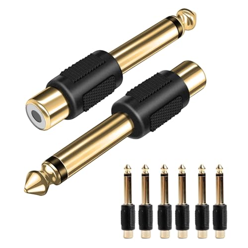 CanQuanSWZX 6 St&uuml;ck Adapter Klinke auf Cinch, 6,35mm Klinke Stecker auf Cinch Buchse Adapter, Vergoldete Anschl&uuml;sse f&uuml;r Optimale Klangqualit&auml;t, Ideal f&uuml;r Kopfh&ouml;rer, Home Theater, Kameras und mehr