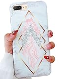 J.west iPhone 7 Plus Case/iPhone 8 Plus Case, Unique Pink Pattern Soft Slim-Fit Anti-Scratch Shock Proof Anti-Finger Print Flexible TPU Gel Case Cover for iPhone 7 Plus / 8 Plus 5.5 - White Marble