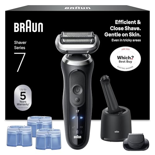 Braun Series 7 Electric Shaver for Men Bundle with 4-in-1 SmartCare Cleaning Center & 2 Shaver Care Refill Cartridges, Cordless Electric Razor, Model 72-N7200cce Gold