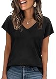 WIHOLL Womens Summer Tops Trendy Casual Cap Short Sleeve Sweater Fall School Outfits for Teachers 2026 Casual V Neck T Shirts Soft Cute Spring Tops Tshirts Shirts for Women Black L