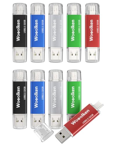 USB C Flash Drive 32GB 10 Pack Wooolken Type-C USB-A Dual