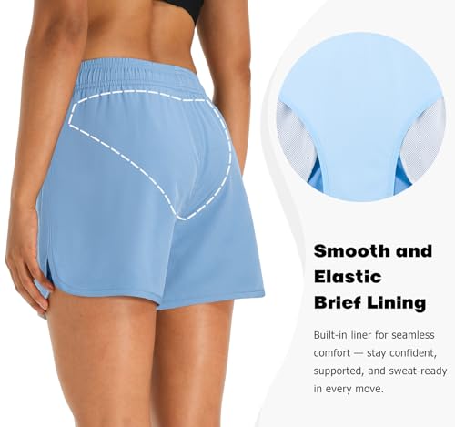 APTRO Damen Badeshorts Strandshorts Boardshorts Badehose Wassersport UV Schutz Sommer Sport Shorts Einfarbig Hellblau WS032 M 3