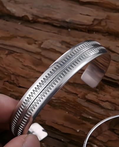 Solid Pure Silver Mens Bracelets | S925 Understated Bracelet | Fine Men's Open Bangle | Men Jewelry Gift (Shark Sawtooth)4