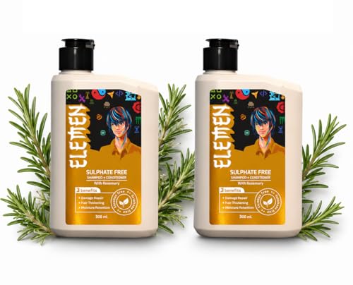 Image of Elemen 2-in-1 Shampoo + Conditioner -300ml For Kids & Teens 11+ Yrs | Sulphate-FreeHairfall Control | RosemaryVitamin E & B5 | Cleanses & Conditions in One Wash | Pack of 2