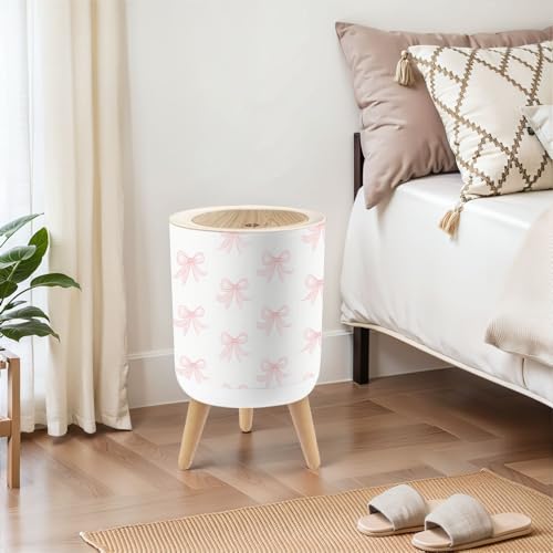 Caneca de basura pequeña con tapa rosa y moño blanco miniatura 2