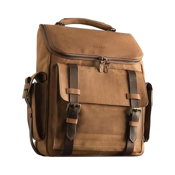 VELEZ Top Grain Leather Backpack for Men and Women - 15.6 Inch Laptop Bag - Brown Designer Leather Bookbag - Vintage Business Leather Travel Backpack Casual Shoulder Bags