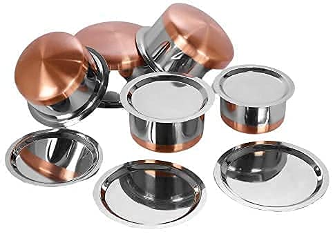 SVShoperzone Stainless Steel Copper Bottom Cookware Set with Lid | Container | Patila | Tapeli | Handi | Kitchen Cooking and Serving Bowl | Dining Set | Pot Sets Handi Set (Patiia and lid Set of 5) SVShoperzone Stainless Steel Copper Bottom Cookware Set with Lid | Container | Patila | Tapeli | Handi | Kitchen Cooking and Serving Bowl | Dining Set | Pot Sets Handi Set (Patiia and lid Set of 5)