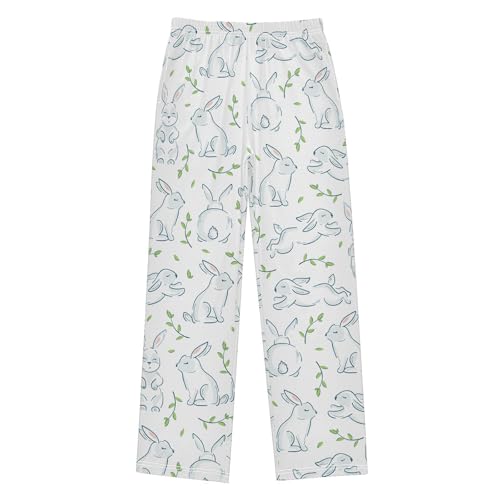 Bunny and Leaf Boys Long Pants Soft Trousers Elastic Waist Kids Lounge Bottoms with Pockets S-XL