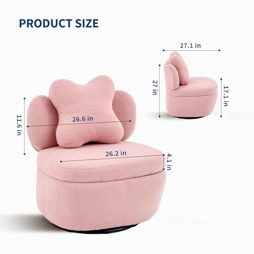 Sillón giratorio terciopelo rosa con almacenamiento miniatura 2